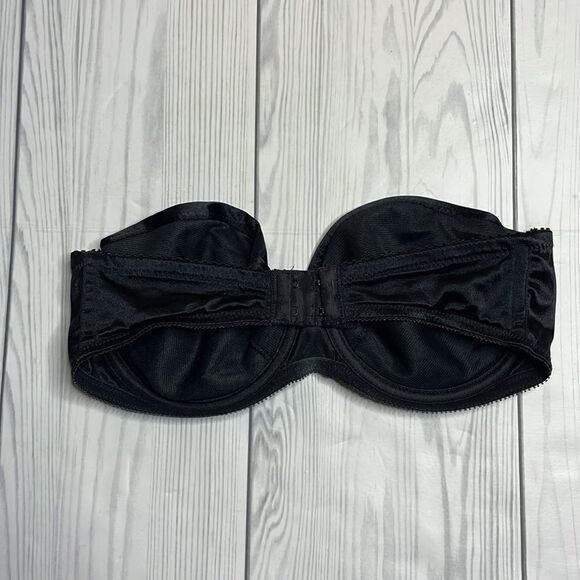 90s Vintage Lily of France Black Satin Strapless Bra 36C - Picture 2 of 4